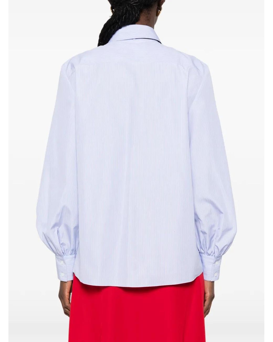 Valentino Garavani Blue Bow-Detail Pinstriped Shirt