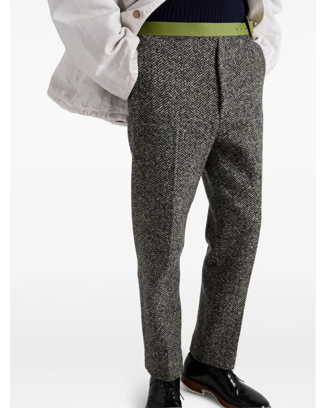 Prada Gray Belted Slim Fit Trousers for men