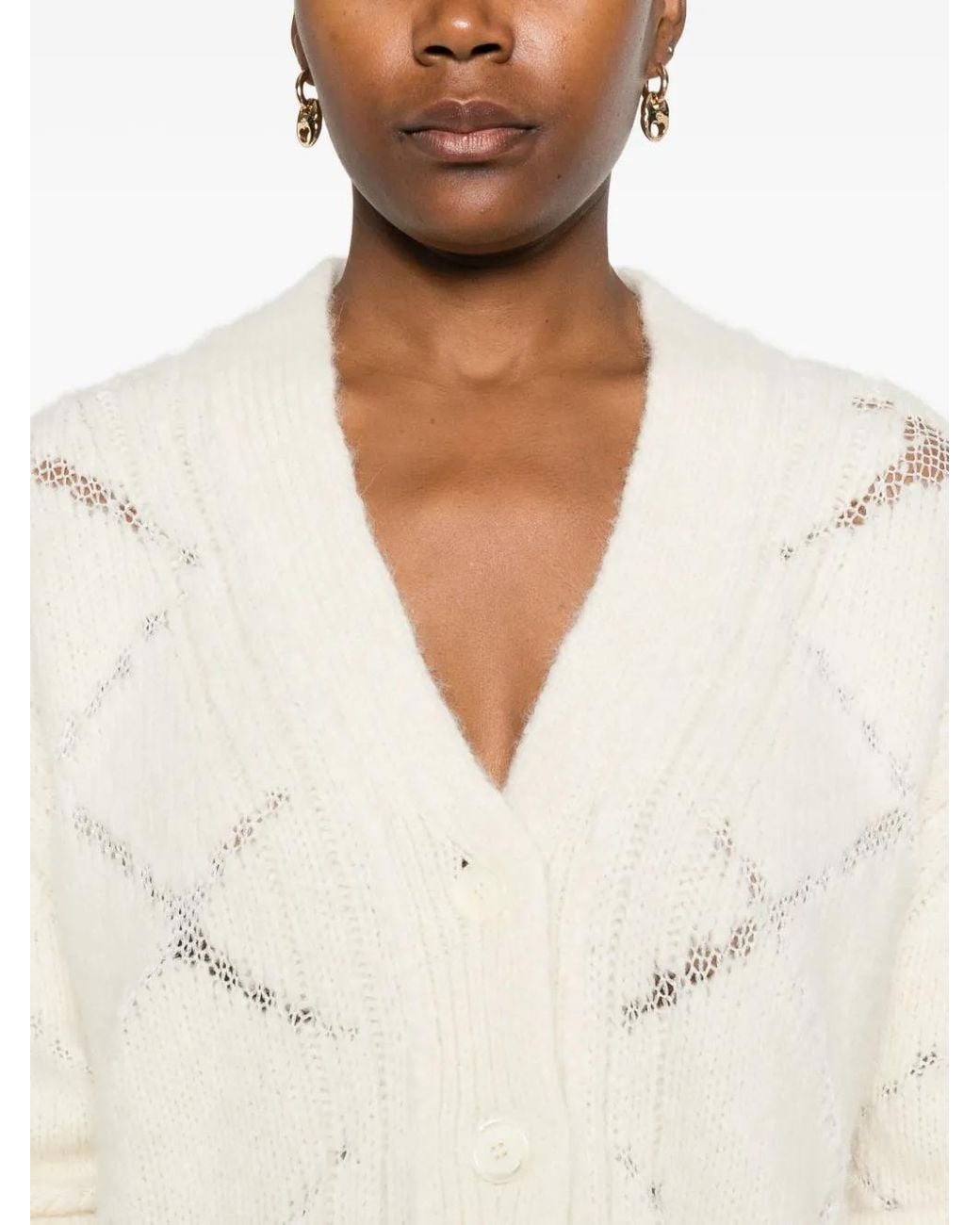 Ermanno Scervino White Button-Front Cable-Knit Cardigan