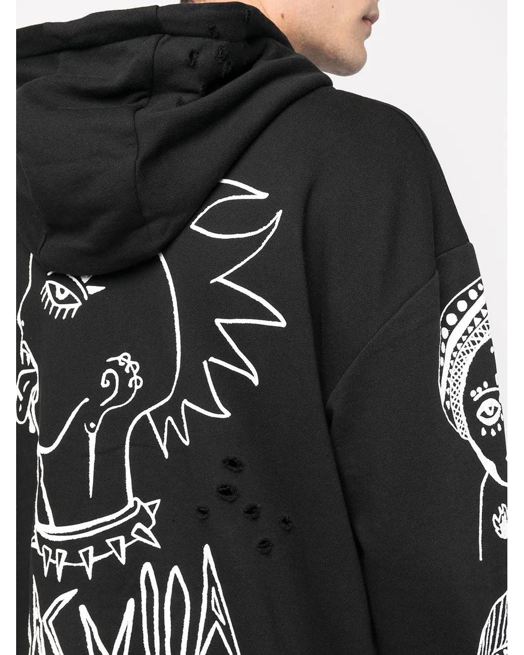 Haculla Black Graphic-Print Distressed Hoodie for men