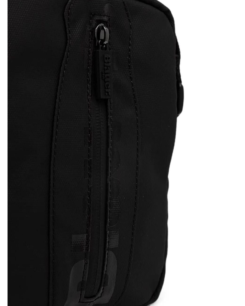 Blauer Black Logo-Print Zip-Fastening Messenger Bag for men