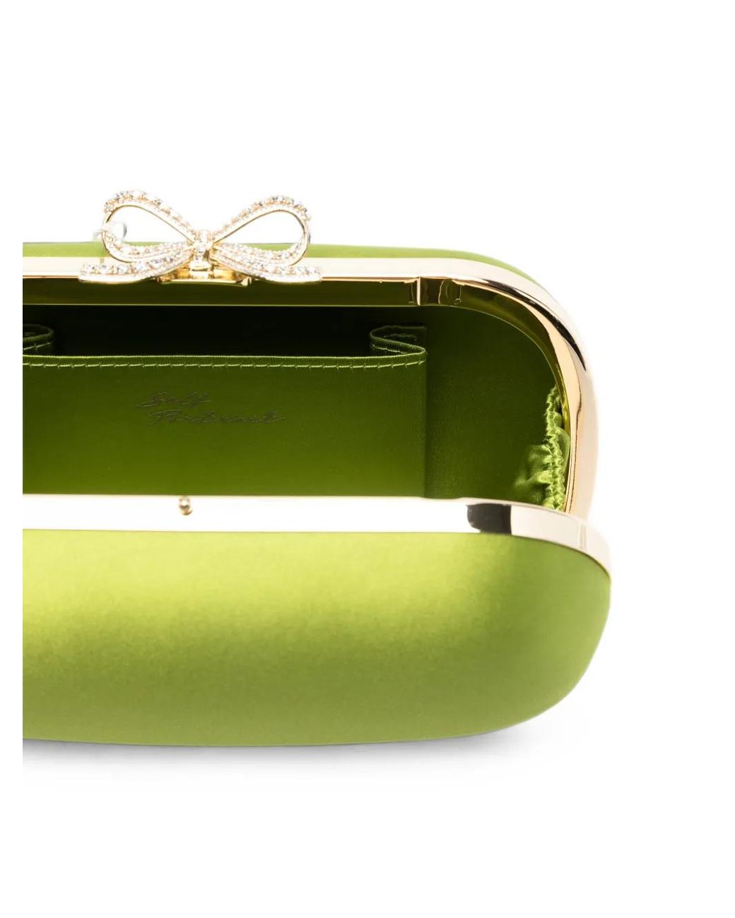 Self-Portrait Green Satin Clutch