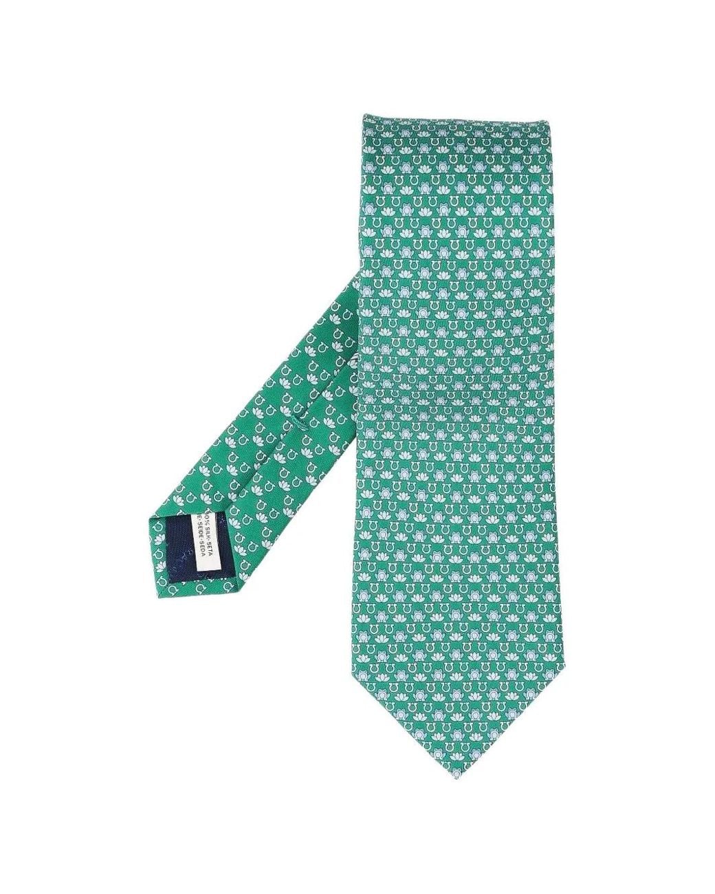 Ferragamo Green Frog Print Silk Tie for men