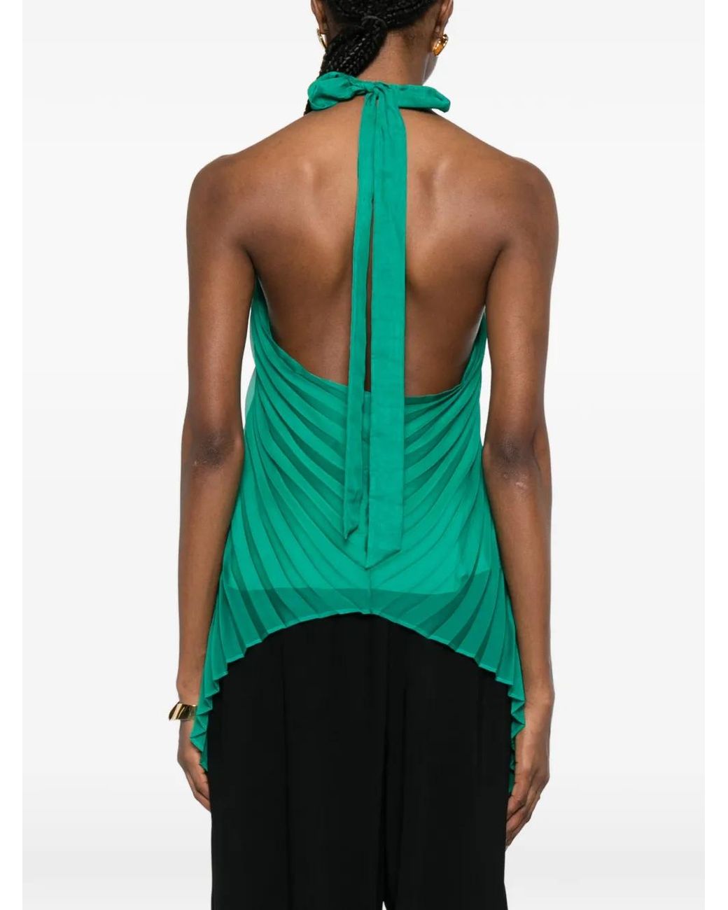 Max Mara Green Mxevalzer Ring Pleated Top