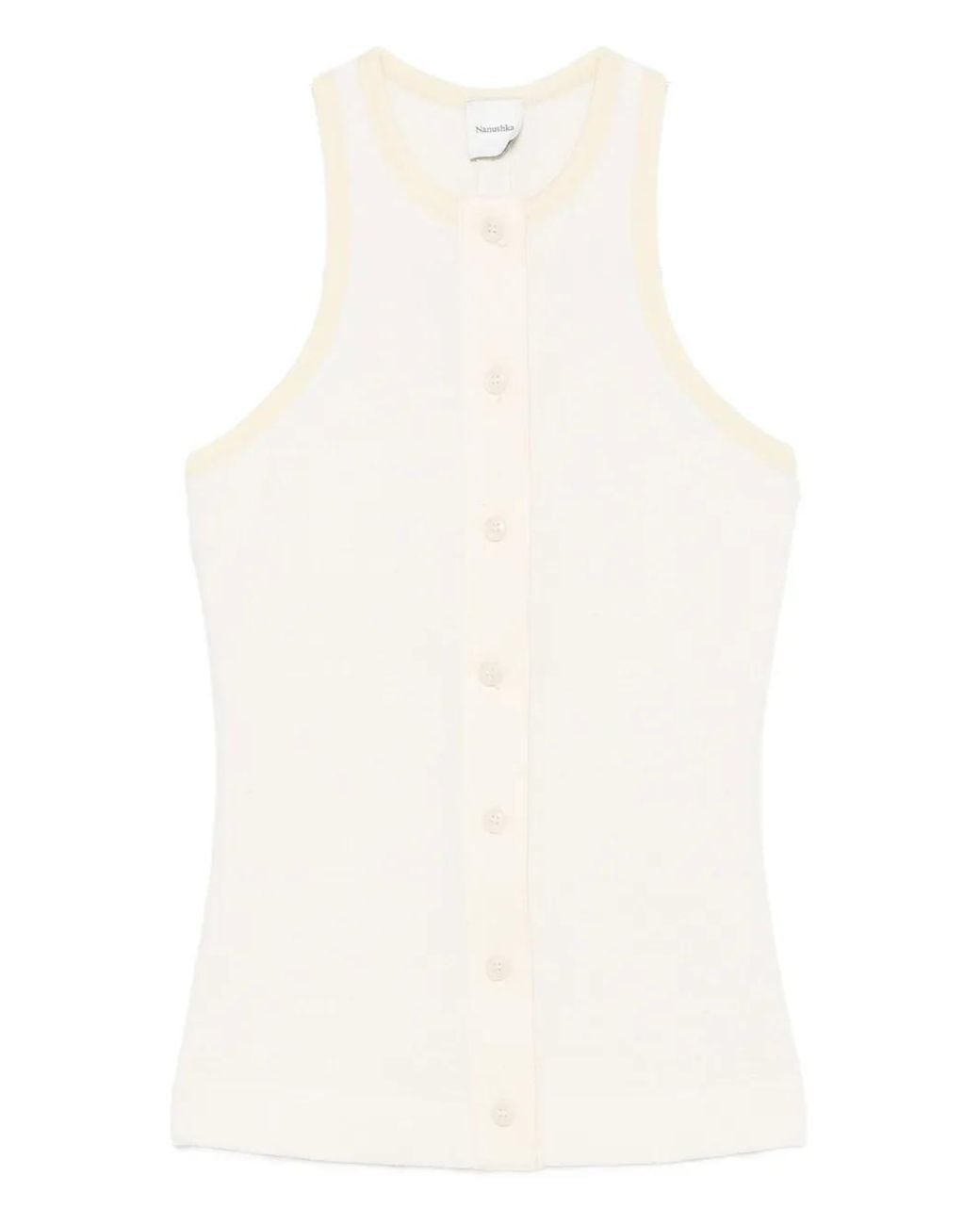 Nanushka White Geripptes Oberteil Mit Knopfleiste