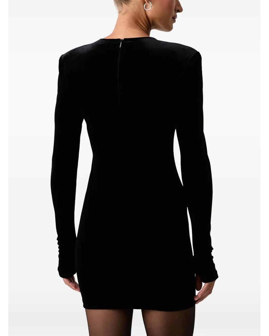 ARMANI EXCHANGE Black Padded-Shoulder Velvet Mini Dress