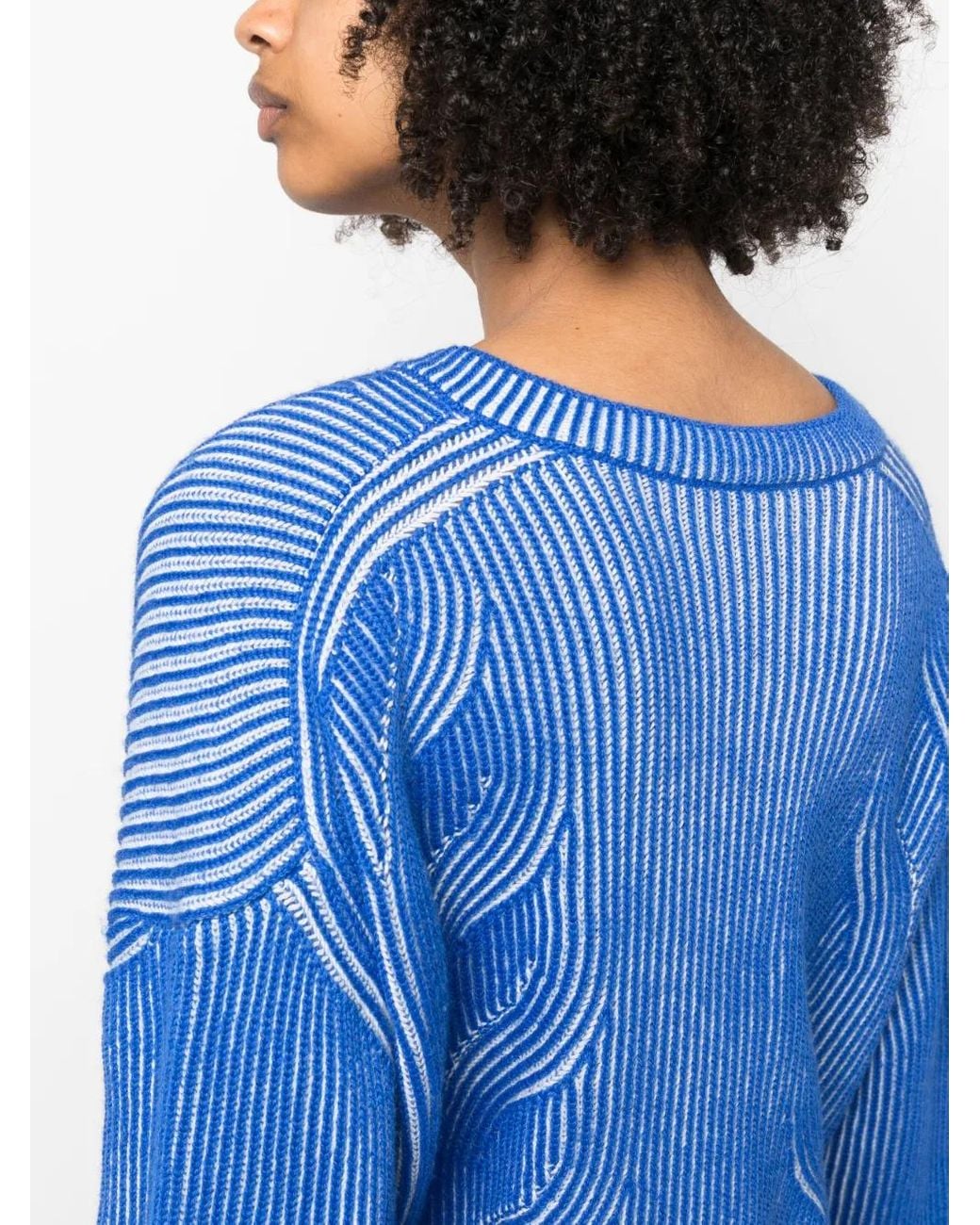 Moschino Blue Two-Tone V-Neck Jumper