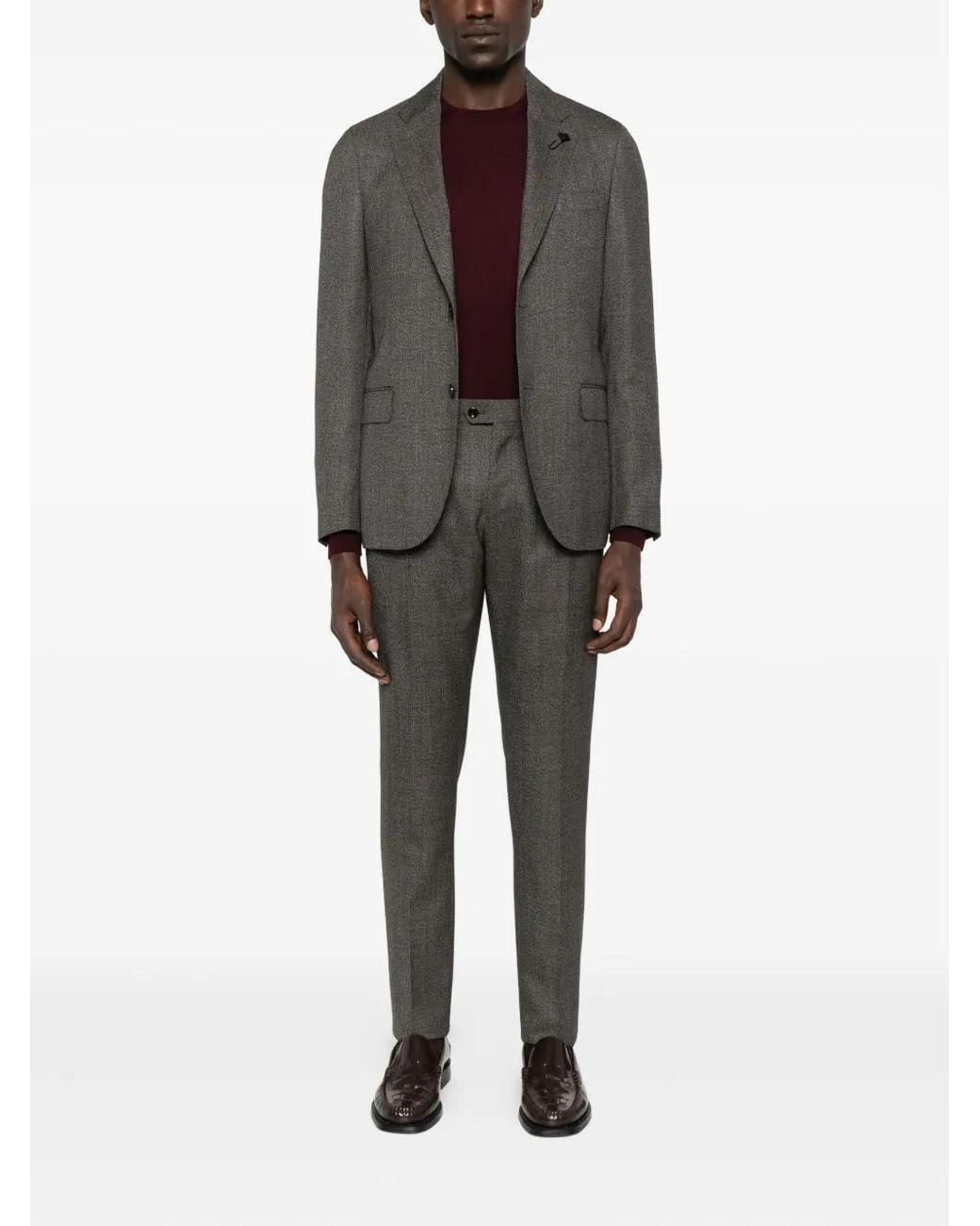 Lardini Gray Herringbone Wool Suit for men