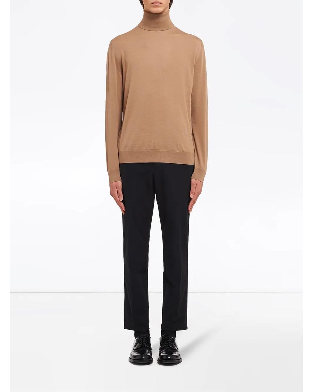 Prada Brown Virgin Wool High-Neck Jumper for men