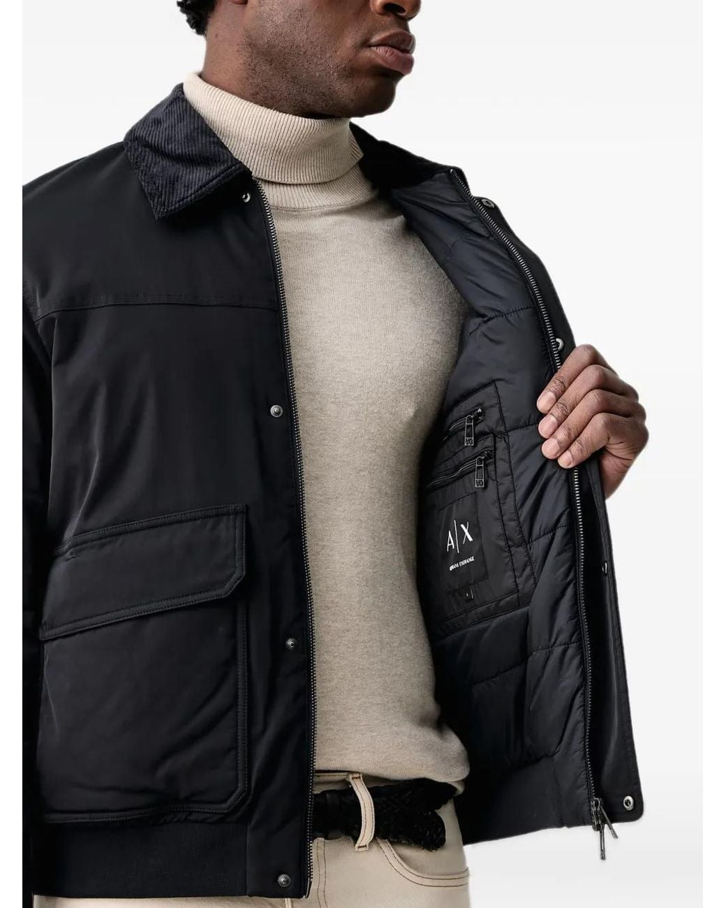 ARMANI EXCHANGE Black Veste Ceinturée À Col En Velours Côtelé for men