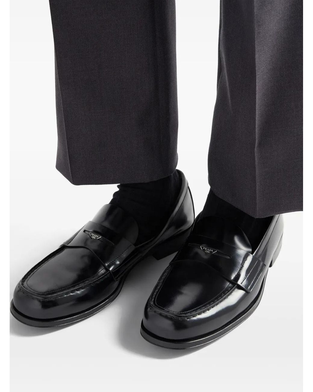Prada Black Brushed Leather Loafers for men