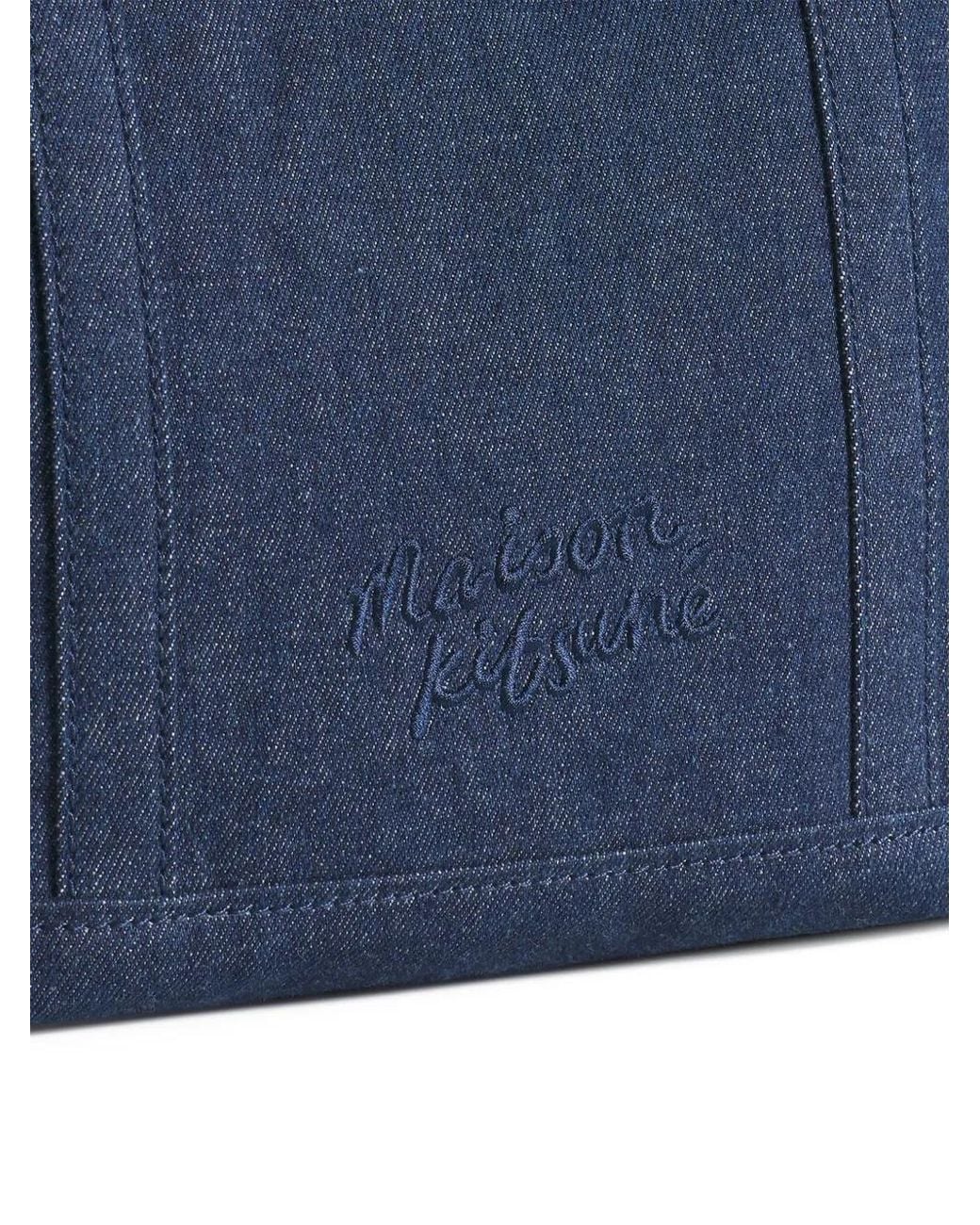 Maison Kitsuné Blue Small Fox Head Tote Bag