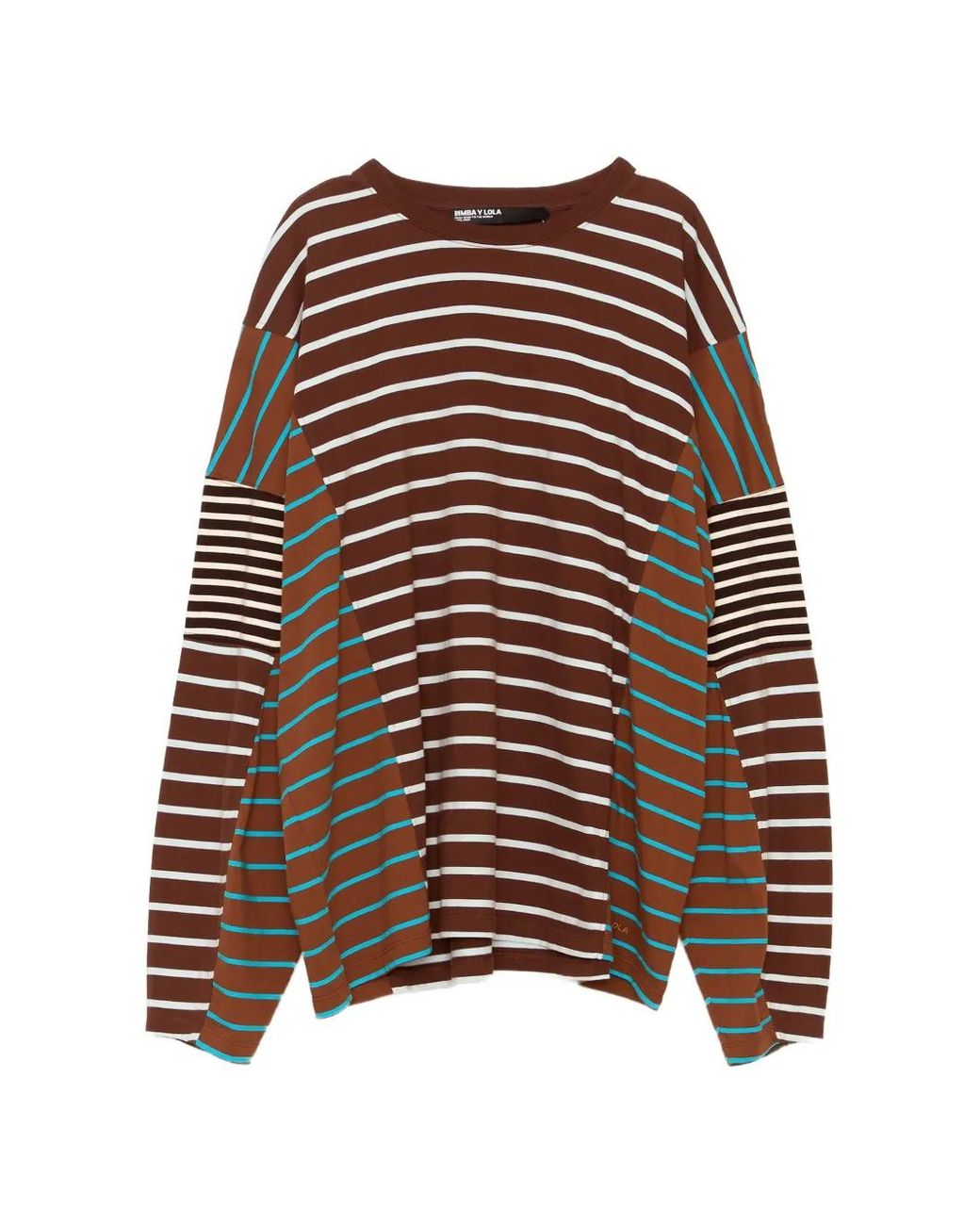 Bimba Y Lola Brown Multi-Striped Oversize T-Shirt