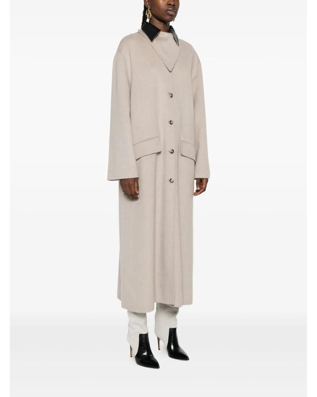 Nanushka Natural Contrast-Collar Button Coat