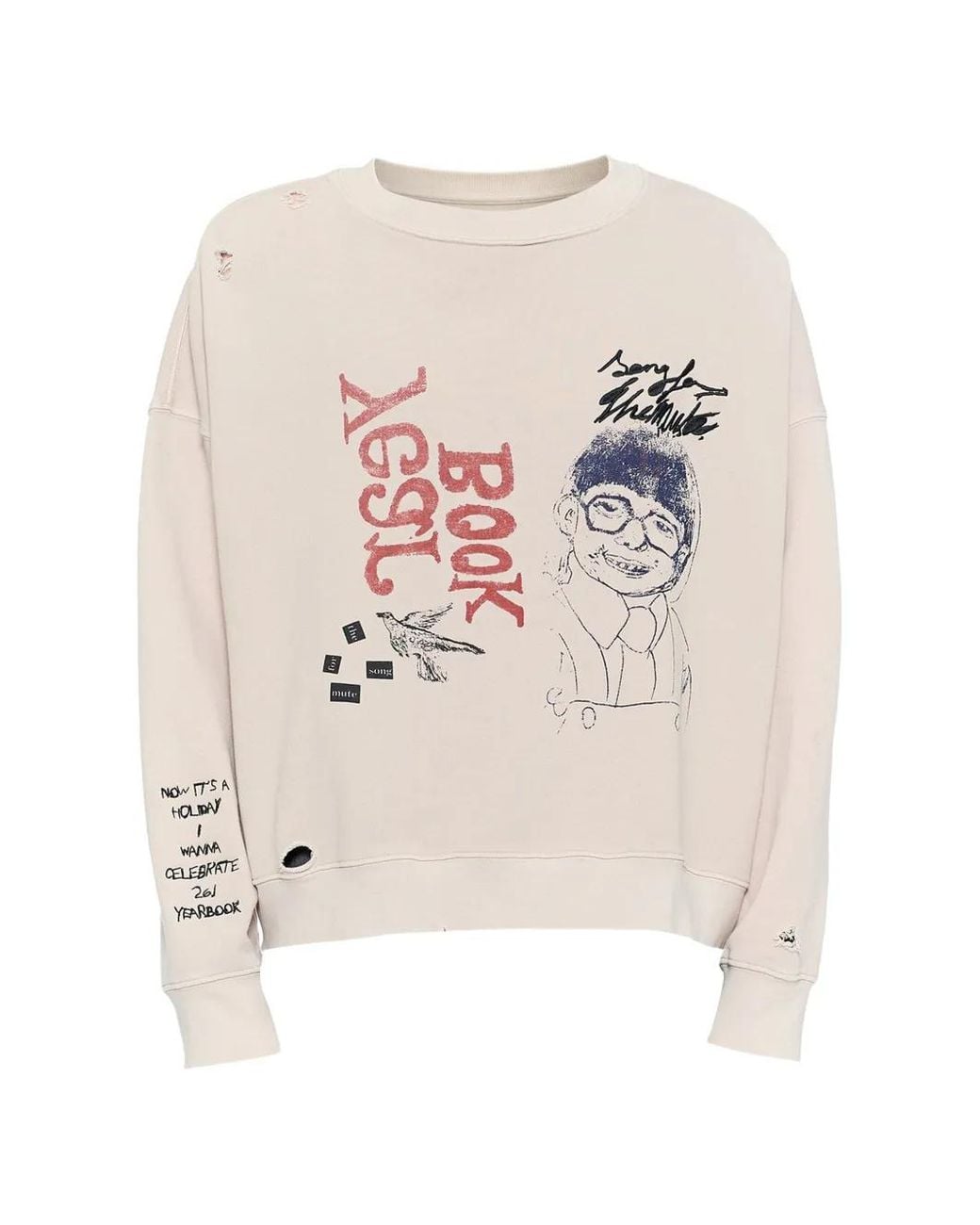 Song For The Mute White Distressed Graphic-Print Sweatshirt for men