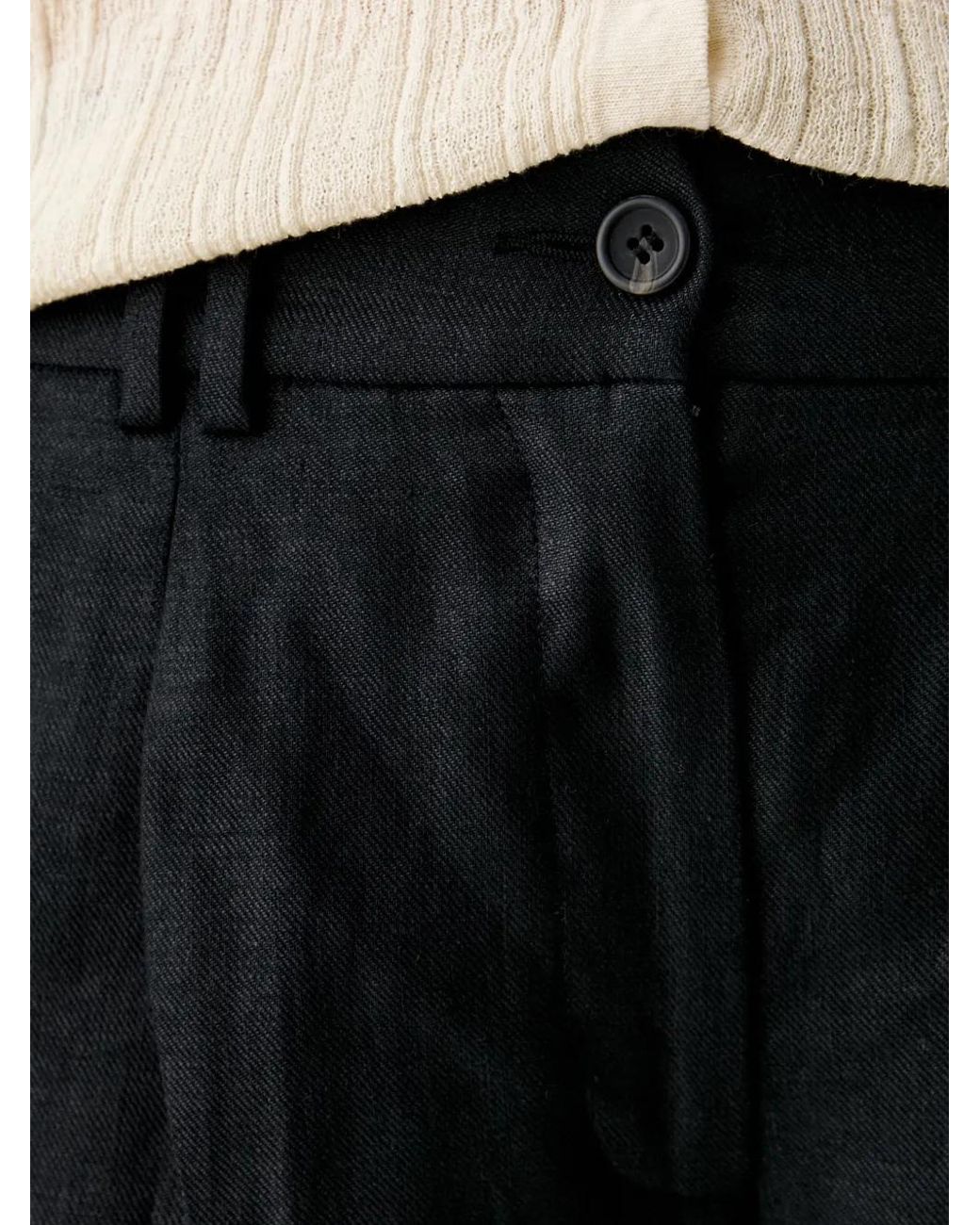 Sisley Black Pantalon À Plis Marqués