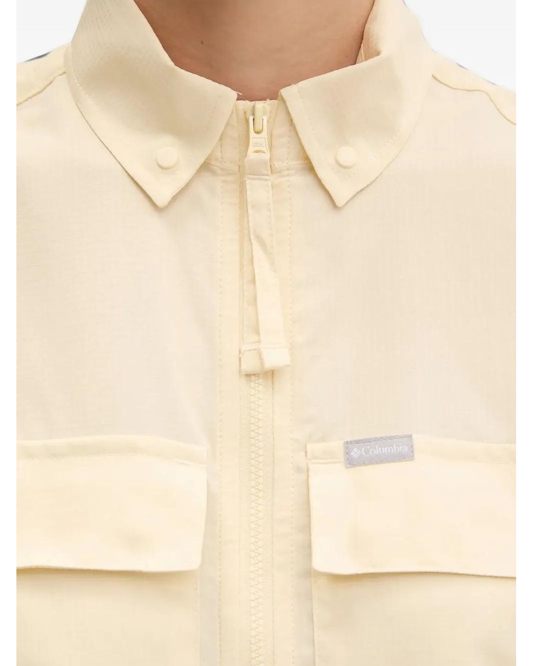 Columbia White Chest-Pocket Cropped Shirt