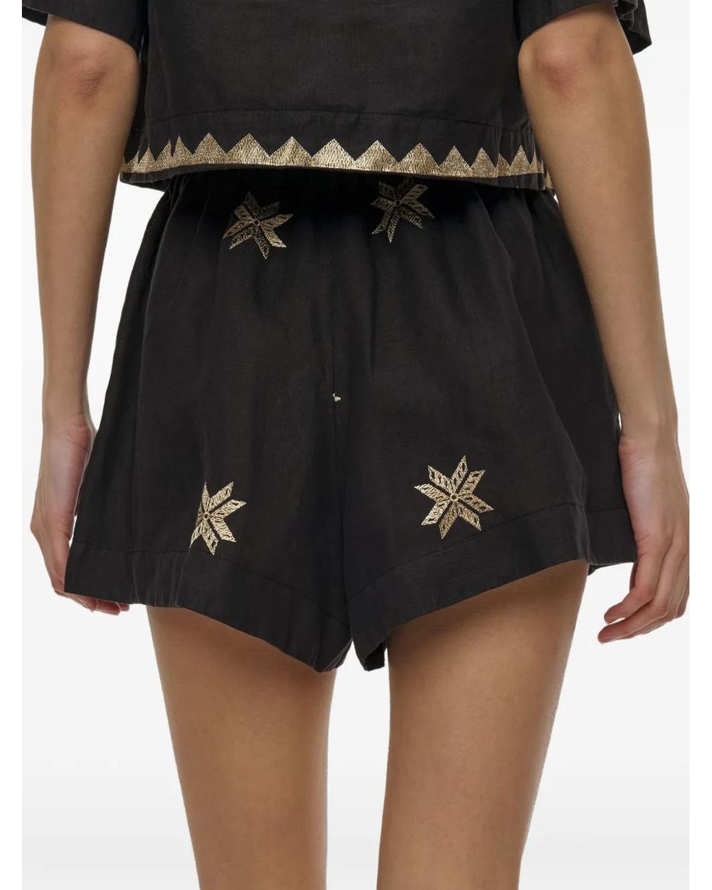 Greek Archaic Kori Black Short Brodé À Lien De Resserrage