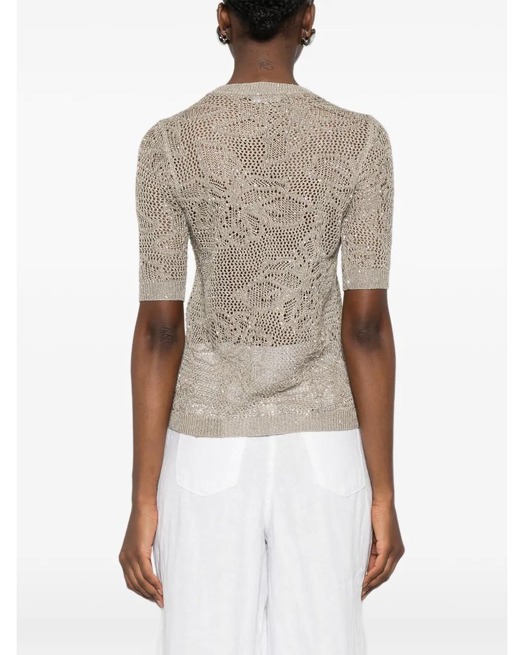 Fabiana Filippi White Open-Knit T-Shirt