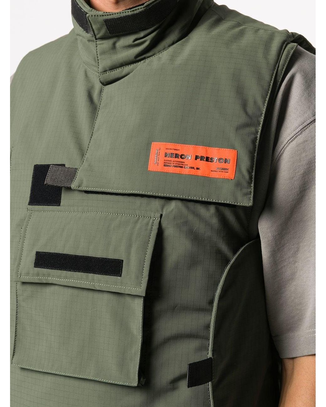 Heron Preston Men's Green Logo-patch Tactical Vest