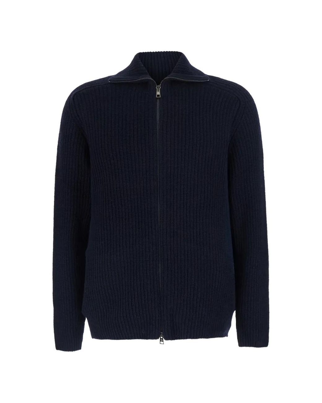 Tagliatore Blue Ribbed-Knit Zip-Up Cardigan for men