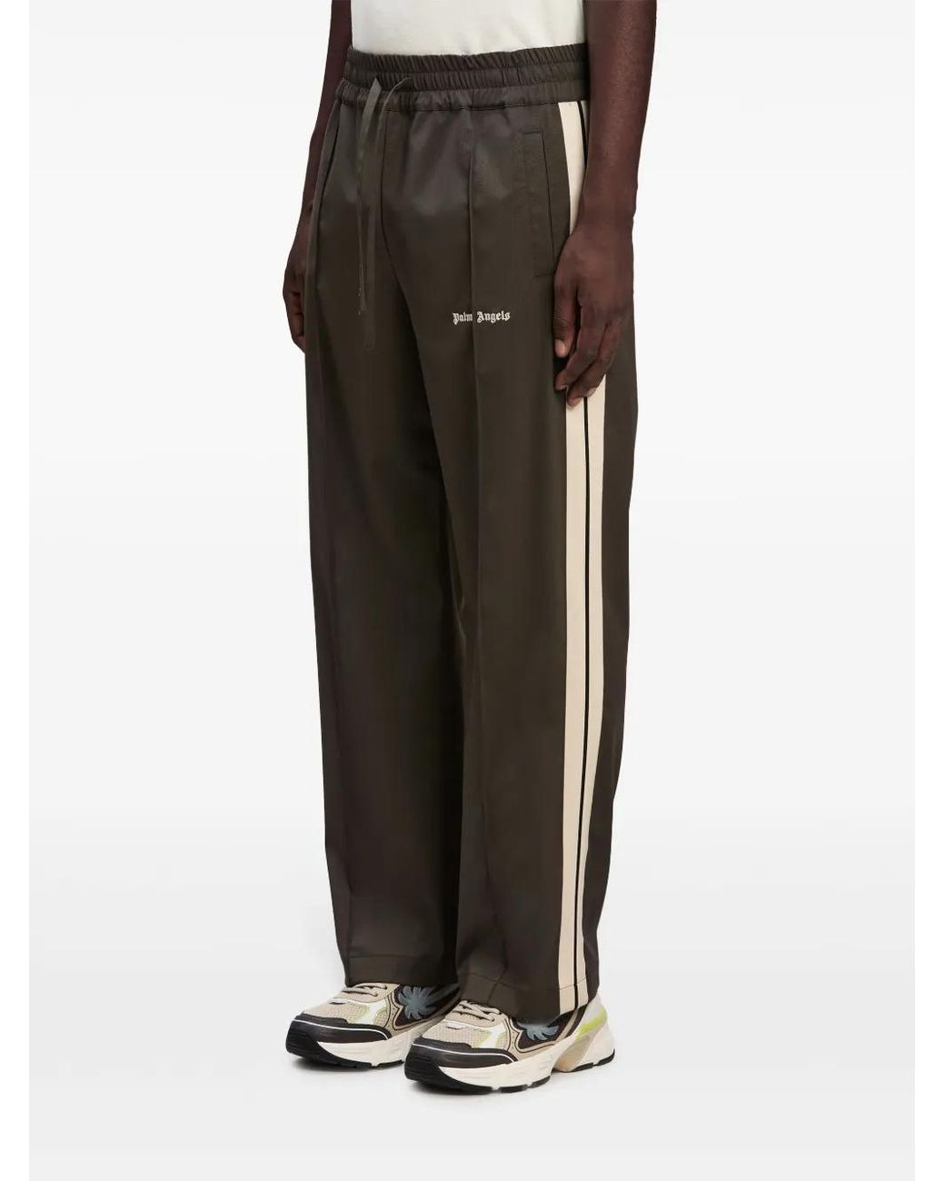 Palm Angels Green Logo-Embroidered Wool Track Pants for men