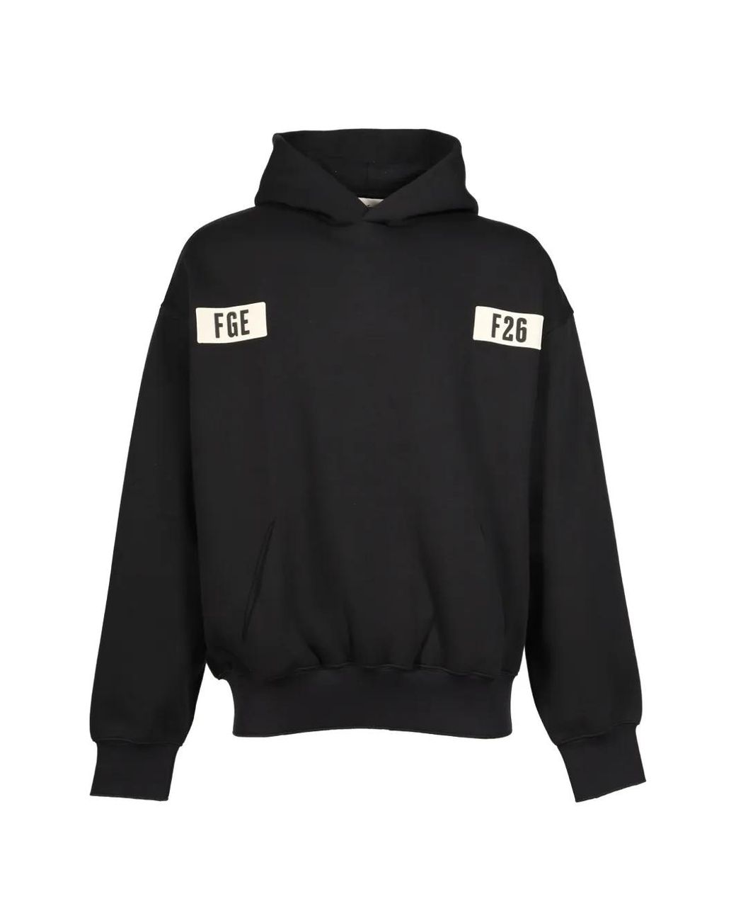 Essentials Black Logo-Patch Hoodie for men