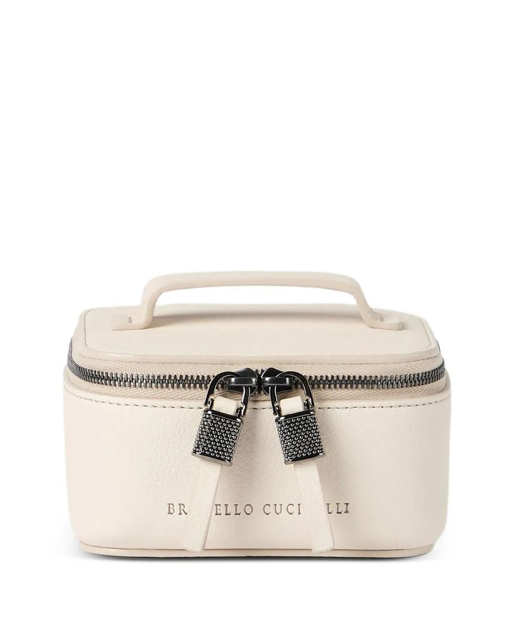 Brunello Cucinelli Natural Boîte À Bijoux En Veau Grainé Avec Tirette À Glissière Brillante