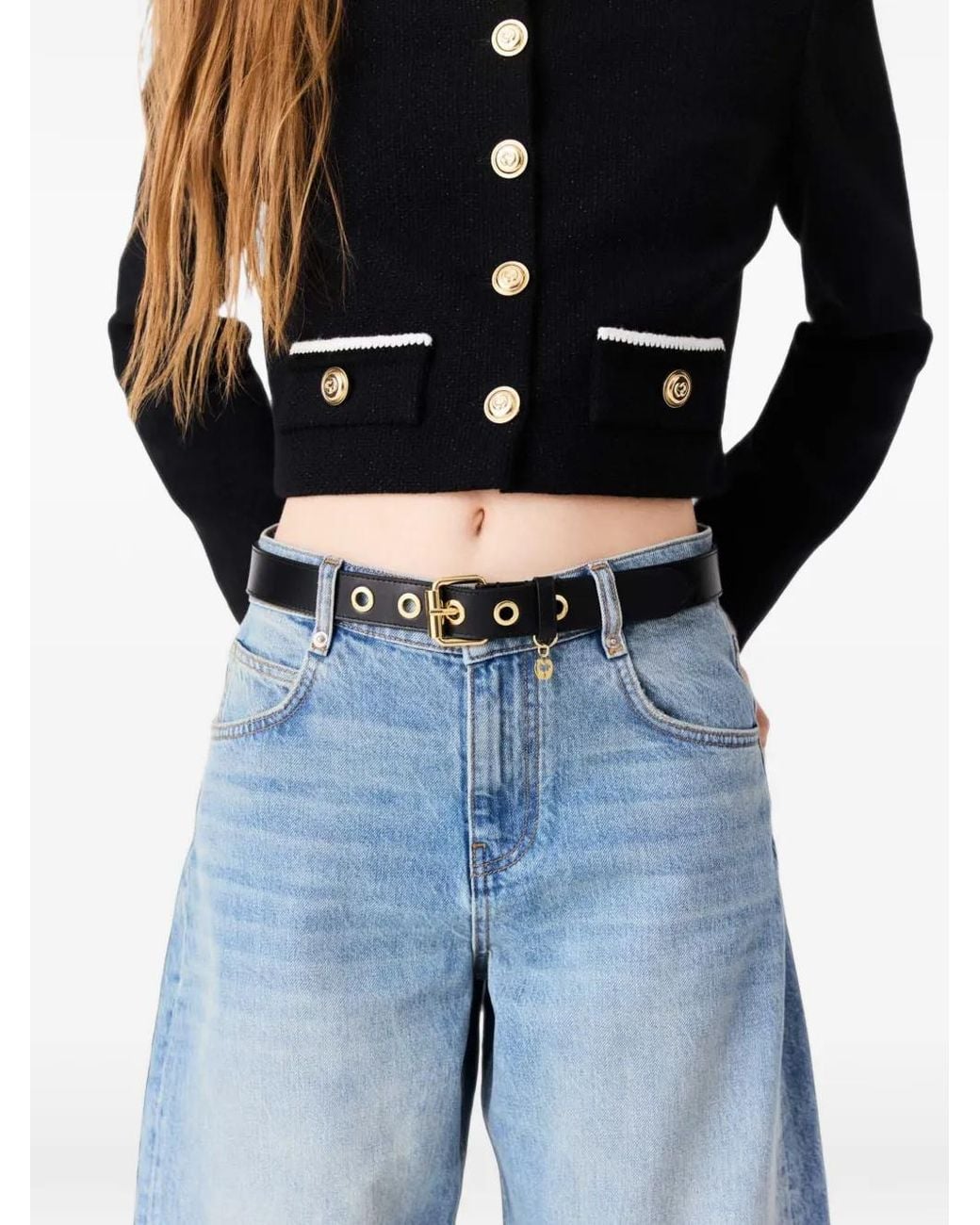 Maje White Leather Belt With Eyelets