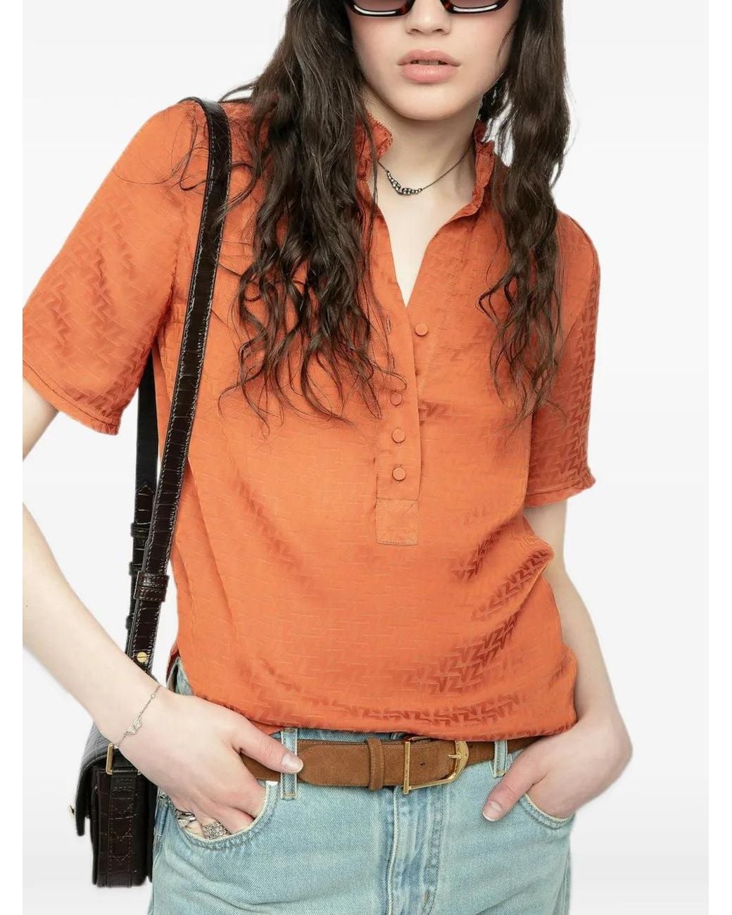 Zadig & Voltaire Orange Blouse Topher Satiné