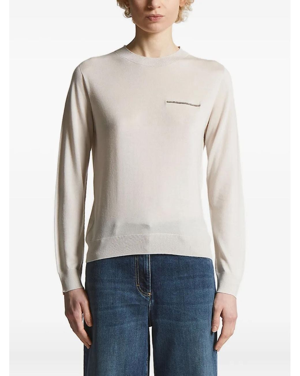 Peserico Blue Embellished Crew-Neck Sweater