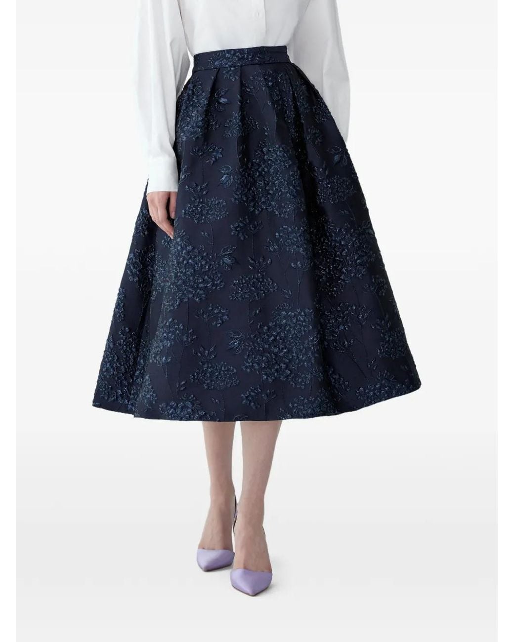 Carolina Herrera Blue Jupe Mi-Longue À Fleurs En Jacquard