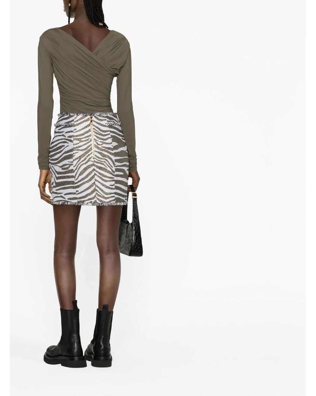 Balmain Gray Zebra Print High-Waisted Miniskirt