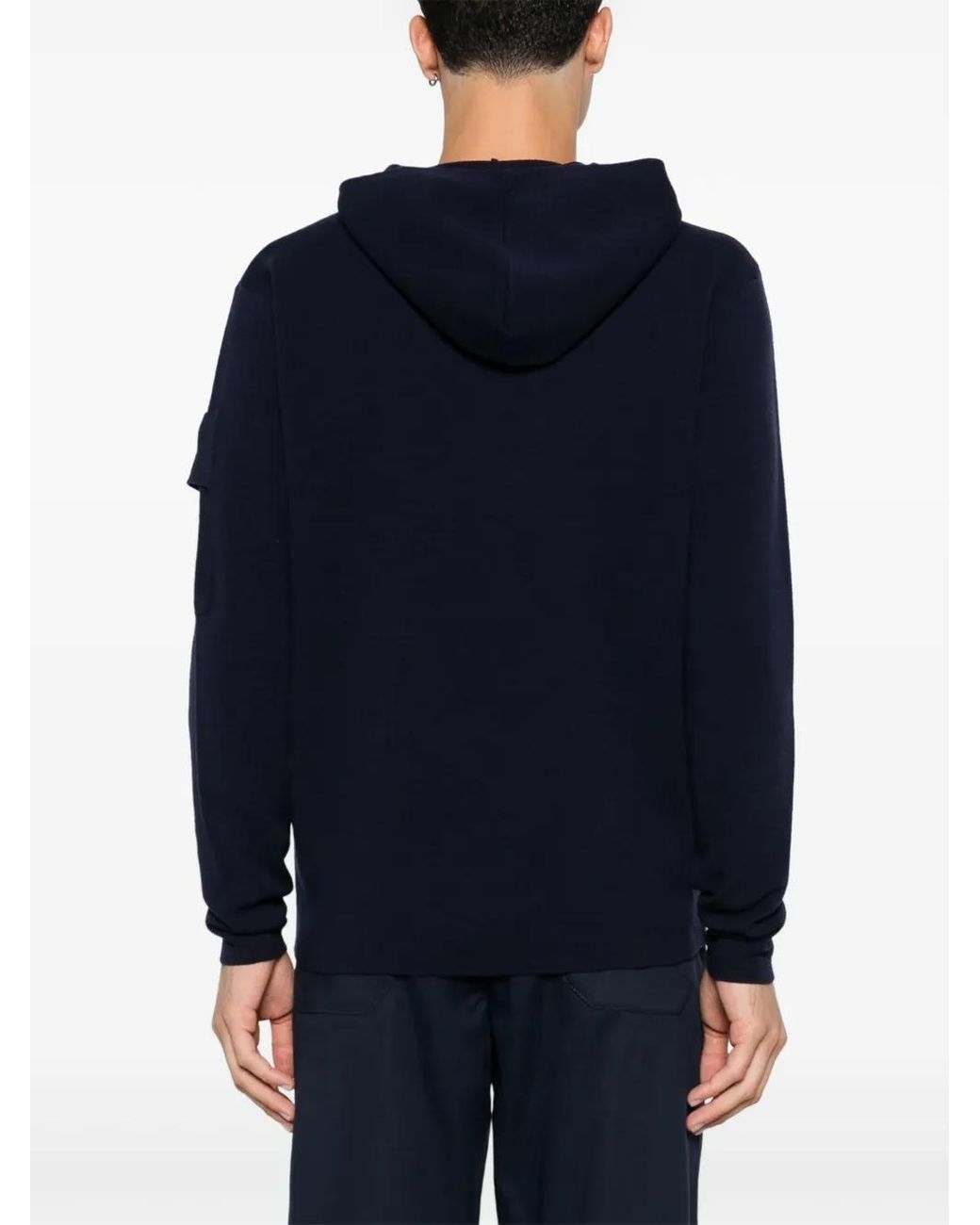 C P Company Blue Metropolis Series Extra Fine Merino Wool Hooded Sweatshirt Clothing for men