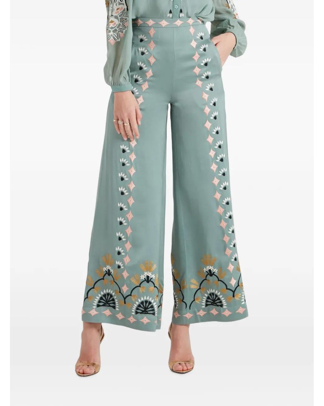 Temperley London Green Rosalba Embroidered Trousers