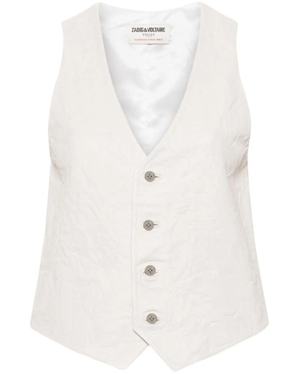 Zadig & Voltaire White Emilie Crinkled Leather Waistcoat