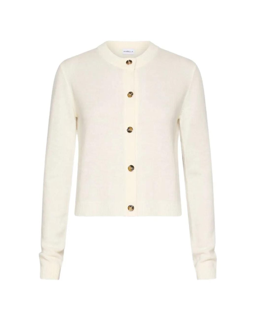 Marella White Button-Up Crew-Neck Cardigan