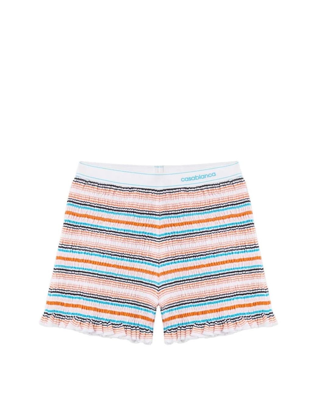 Casablanca Blue Multicolour Stripped Shirred Shorts