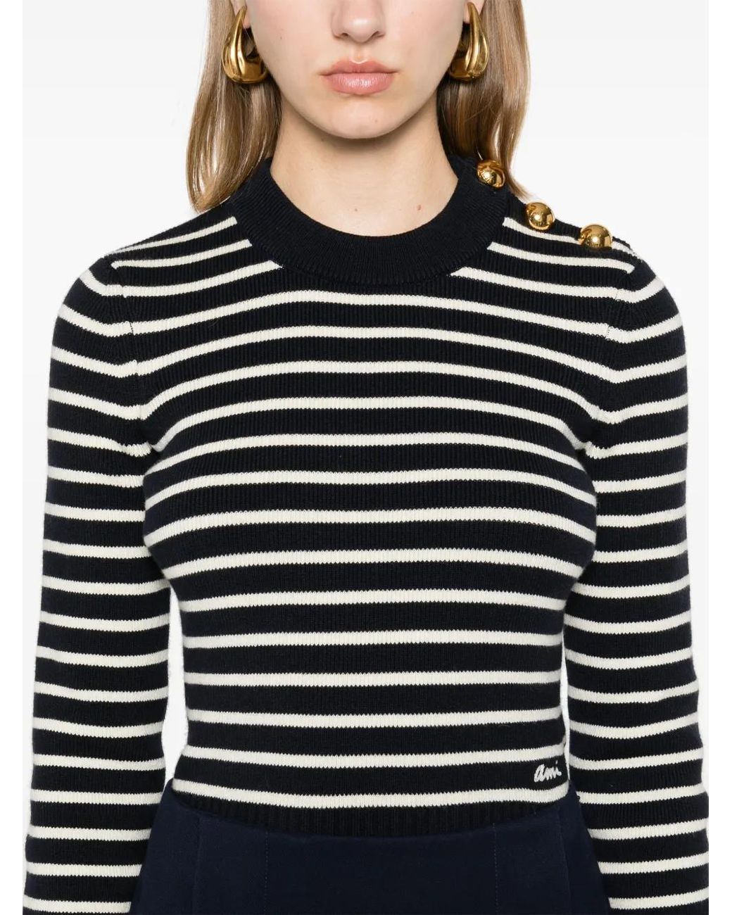AMI Multicolor Natural Sweater With Golden Bot Stripes