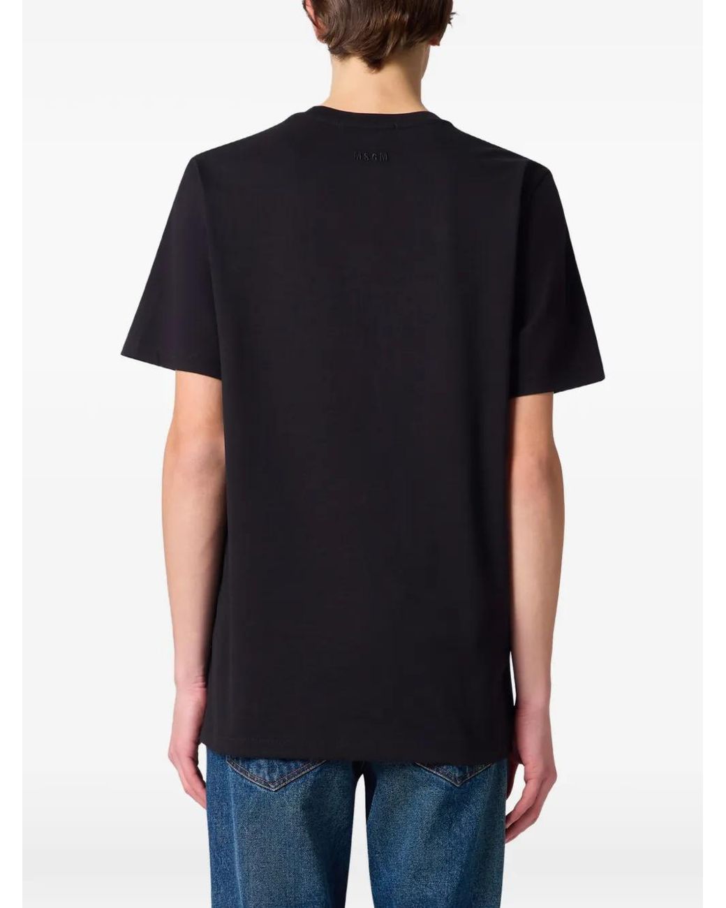 MSGM Black Graphic-Print Logo-Embroidered T-Shirt for men