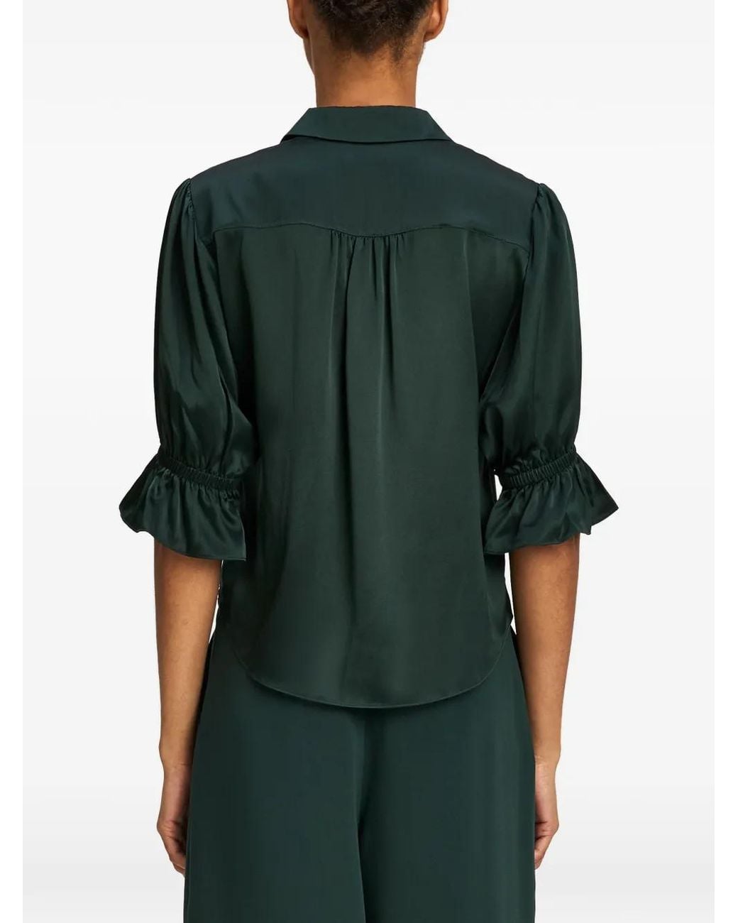 Cinq À Sept Green Fiona Ruffled-Sleeve Silk Shirt