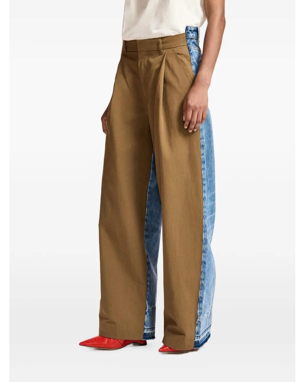 Essentiel Antwerp Natural Krisp Denim-Panel Wide-Leg Trousers