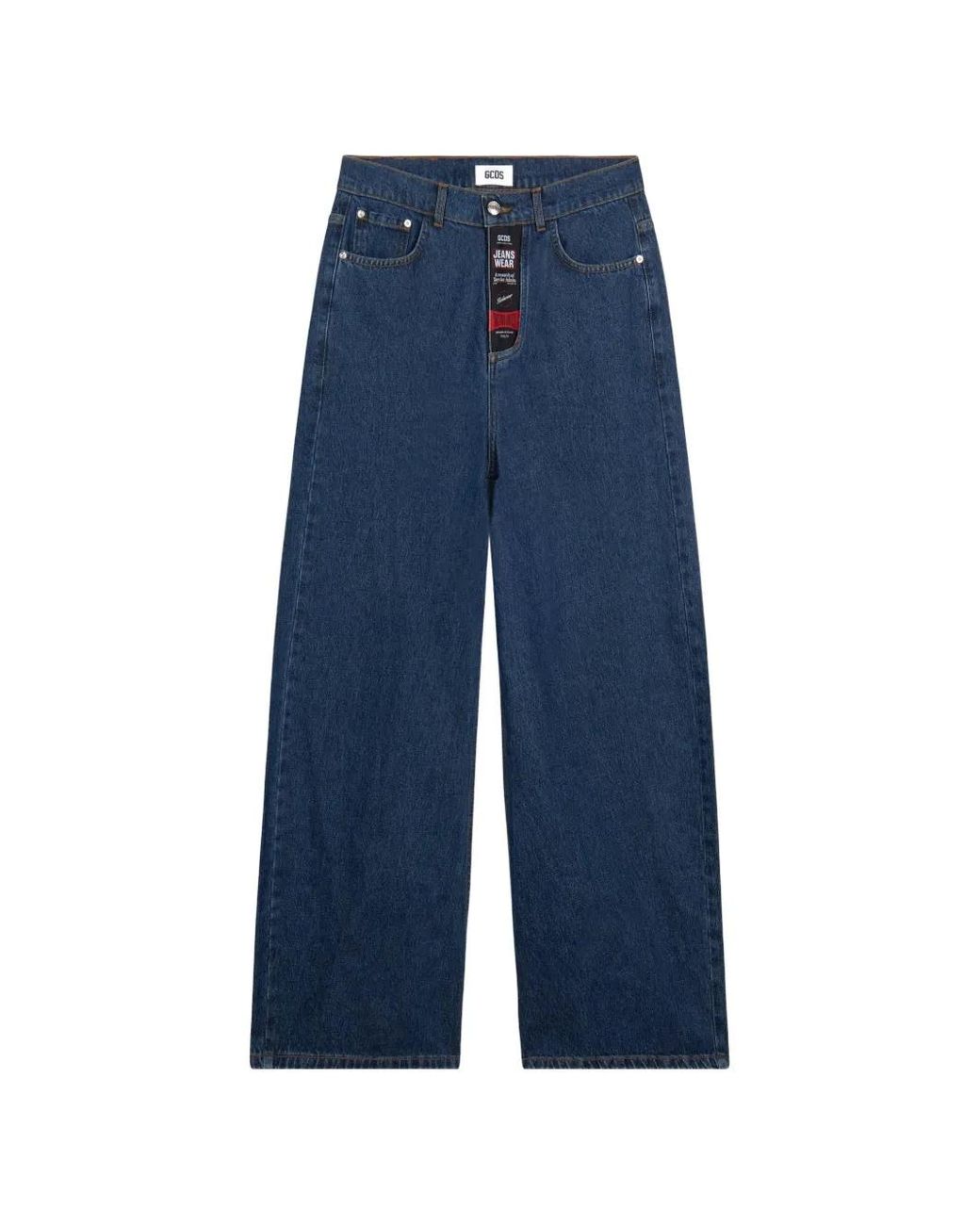 Gcds Blue Logo-Patch Wide-Leg Jeans for men
