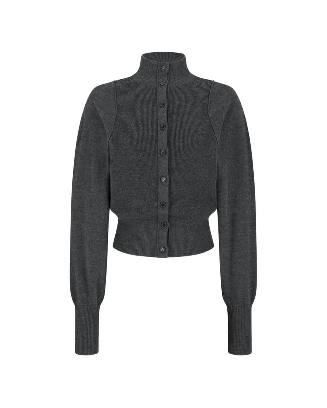 Amomento Black Ribbed-Knit Wool Cardigan