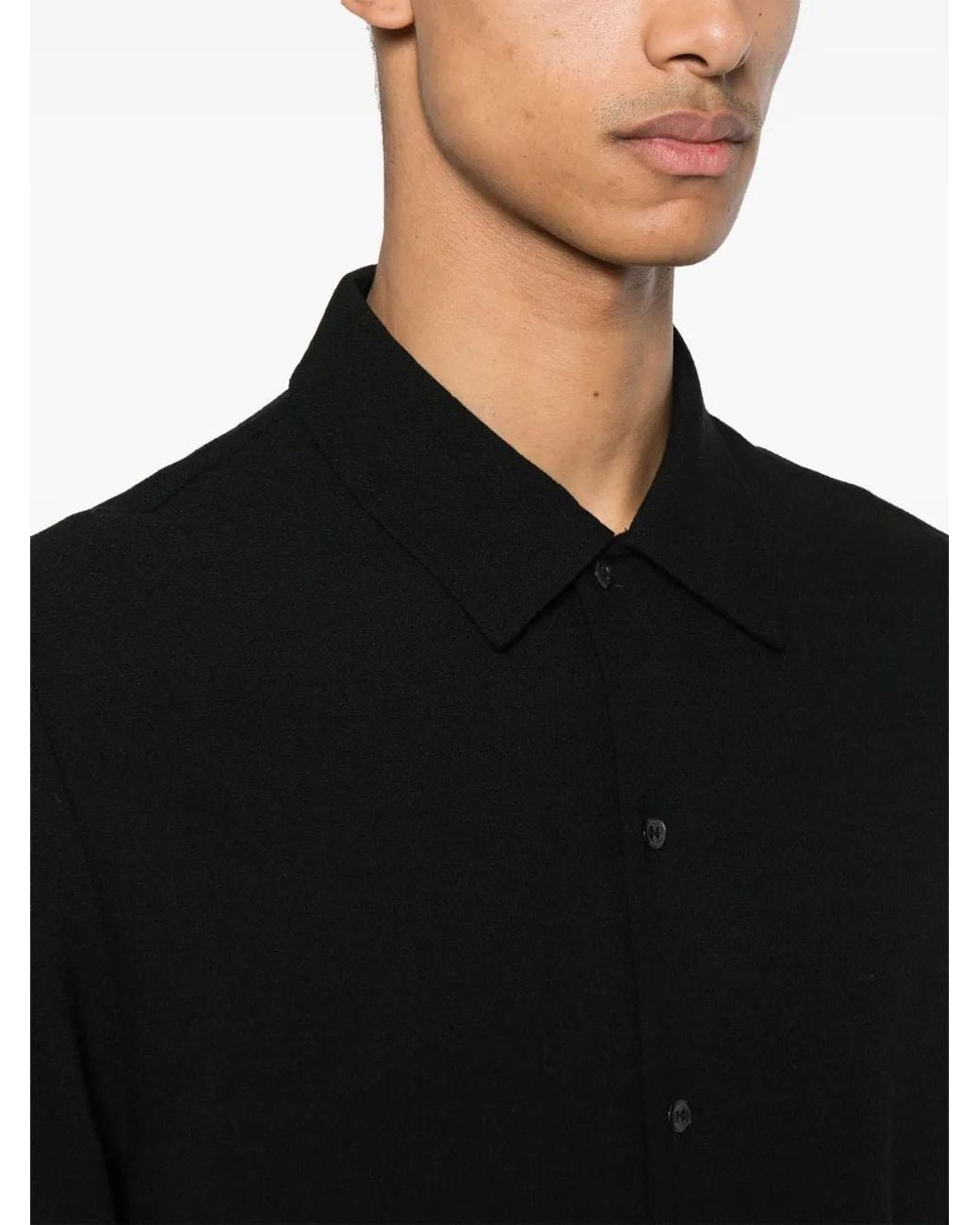 Séfr Black Crepe Long-Sleeved Shirt for men