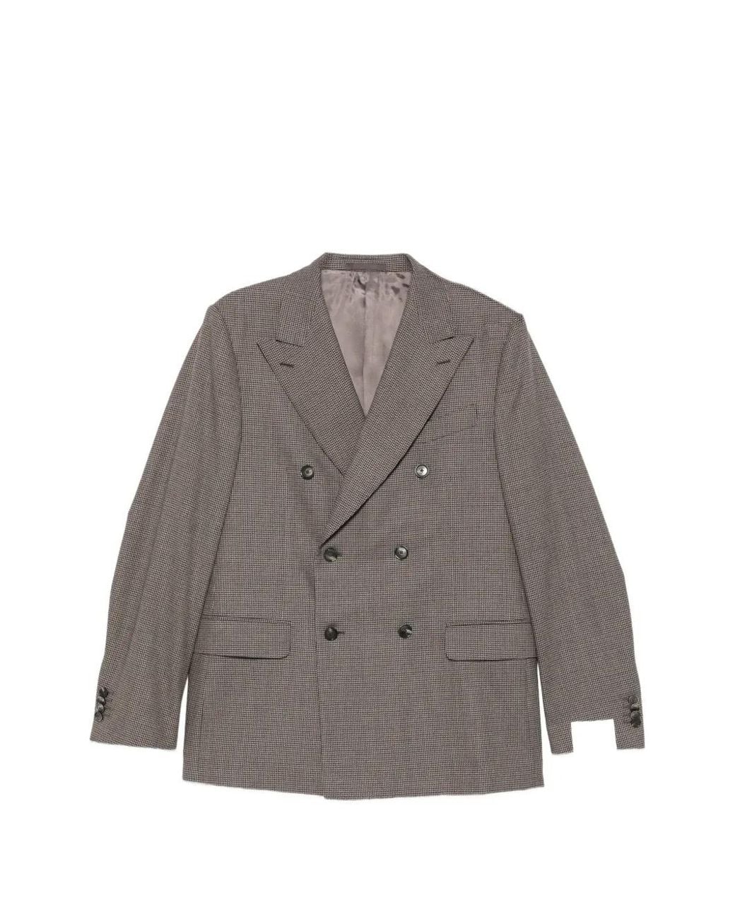 Caruso Gray Double-Breasted Micro-Check Suit for men