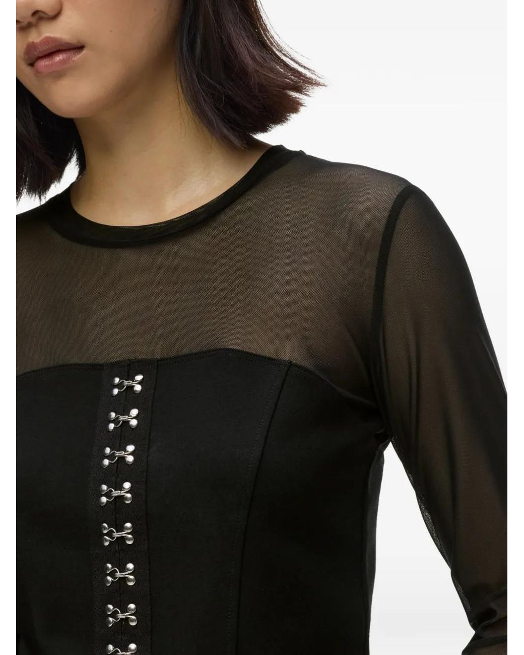 Karl Lagerfeld Black Mesh-Panelled Hook-And-Eye Top