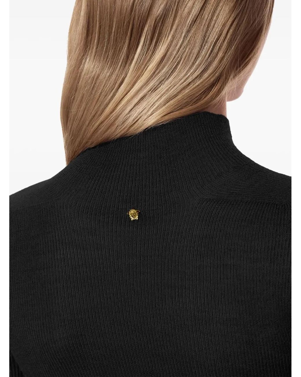 Versace Ribgebreide Top Van Merinowol in het Black