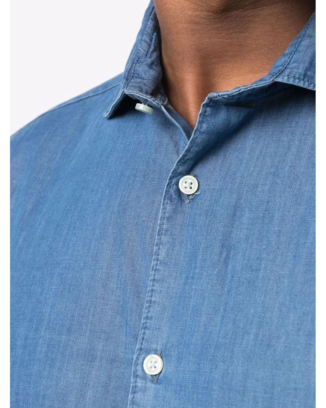 Deperlu Blue Denim Button-Down Shirt for men