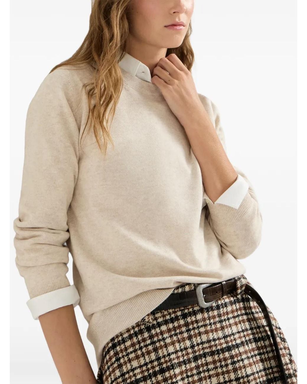 Brunello Cucinelli White Cashmere Sweater With Monili